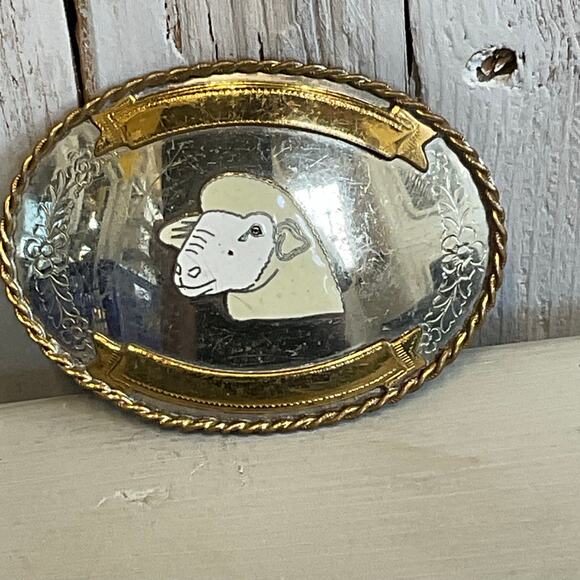 Vintage Sheep Belt Buckle German Silver Shepherd Sheep Herder Western Herding - Picture 1 of 6